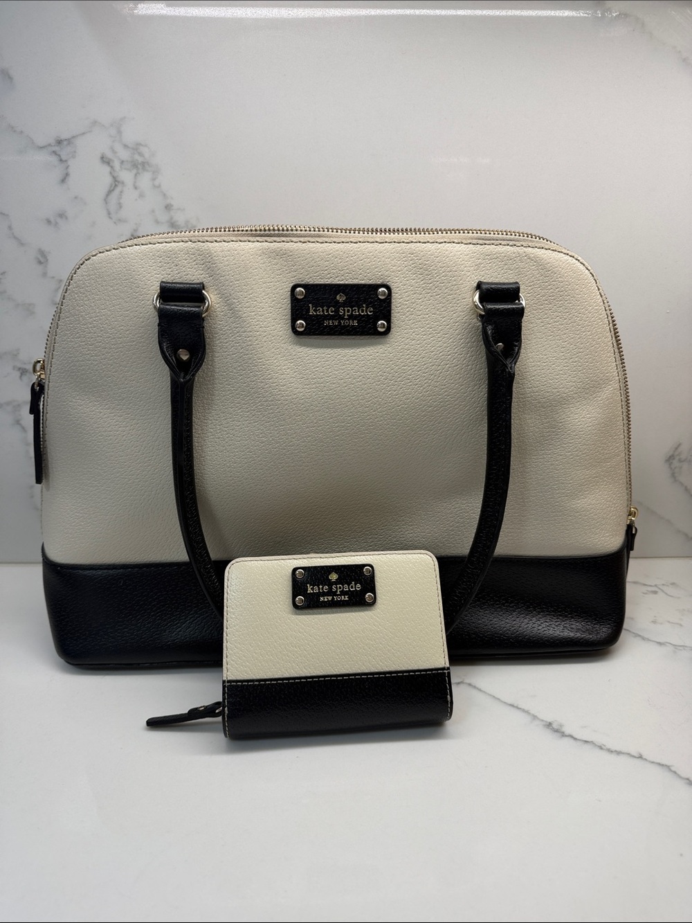 kate spade Two-Tone Cream and Black Satchel and matching wallet